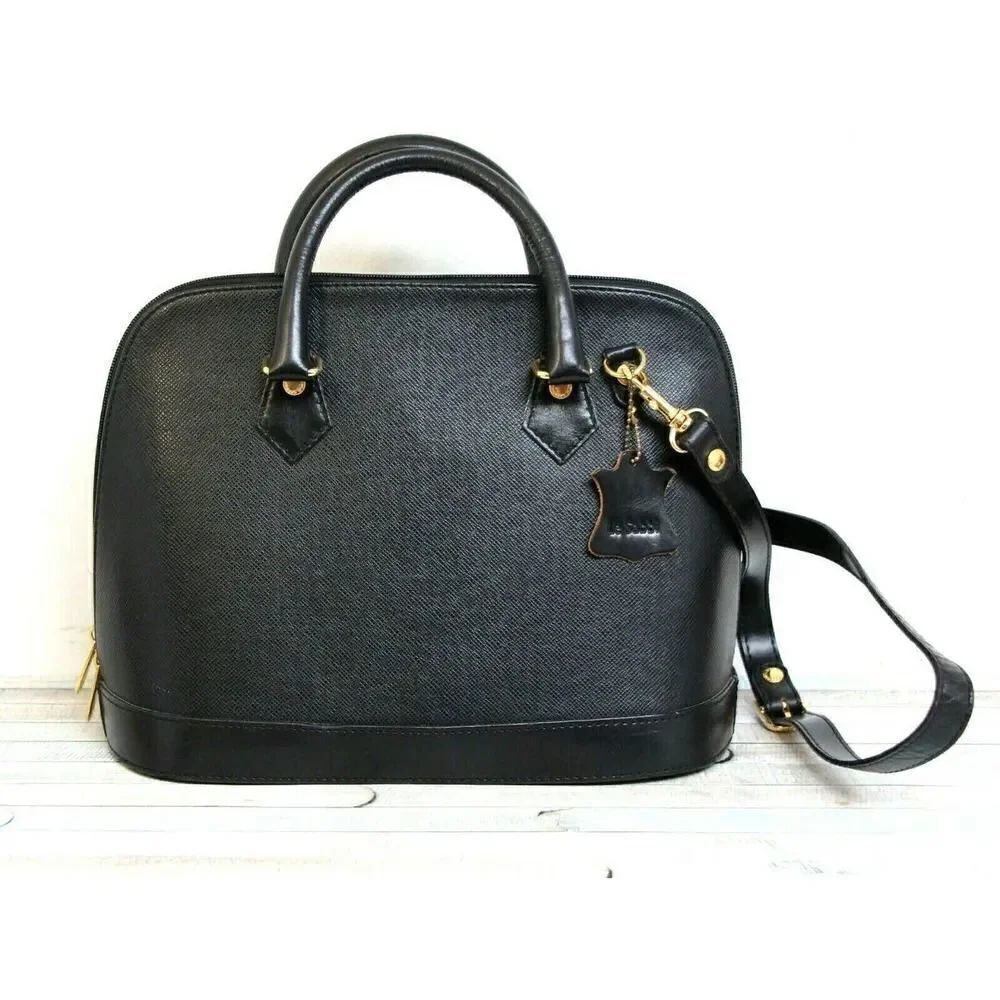 LRG LE SABBI BLACK GENUINE LEATHER ZIP TOP BOWLER SATCHEL HANDBAG SHOULDER BAG